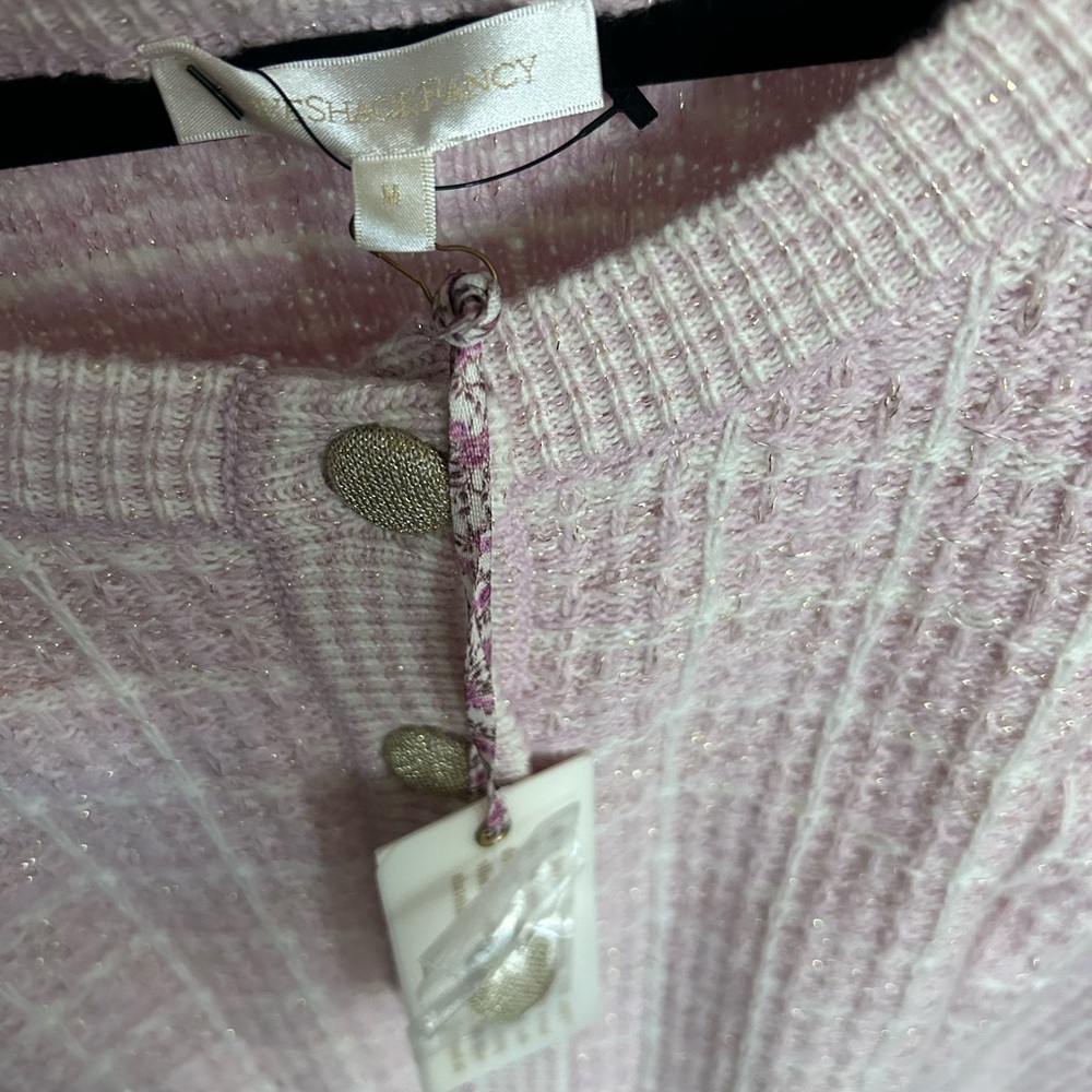 W/ Tags LoveShackFancy Daughter Checked Cropped Cardigan Sweater in Pink Winds M - Picture 5 of 17